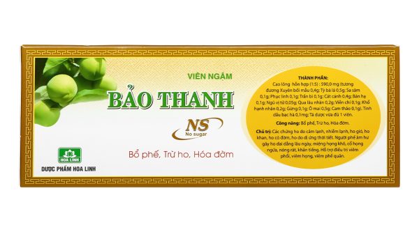 Viên ngậm Bảo Thanh không đường trị ho, bổ phế (20 vỉ x 5 viên)