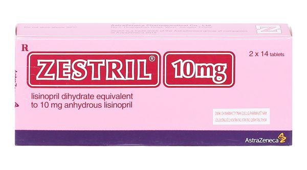 Zestril 10mg trị tăng huyết áp, suy tim (2 vỉ x 14 viên)