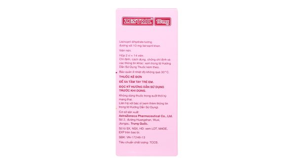 Zestril 10mg trị tăng huyết áp, suy tim (2 vỉ x 14 viên)