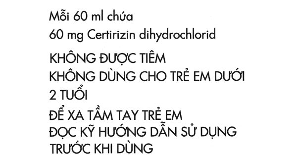 Dung dịch uống Zyrtec 0.1% giảm triệu chứng viêm mũi dị ứng, mề đay chai 60ml