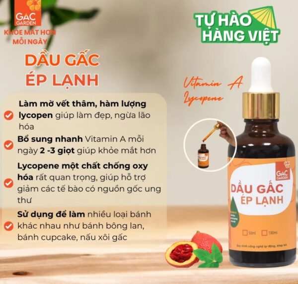 Tinh dầu gấc ép lạnh nguyên chất Gấc Garden giúp làm đẹp, ngừa lão hóa 50ml